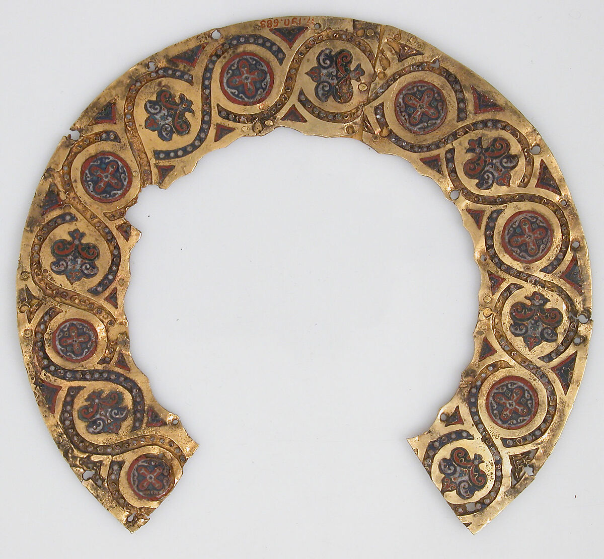 Byzantine gold and enamel halo from an icon cover
