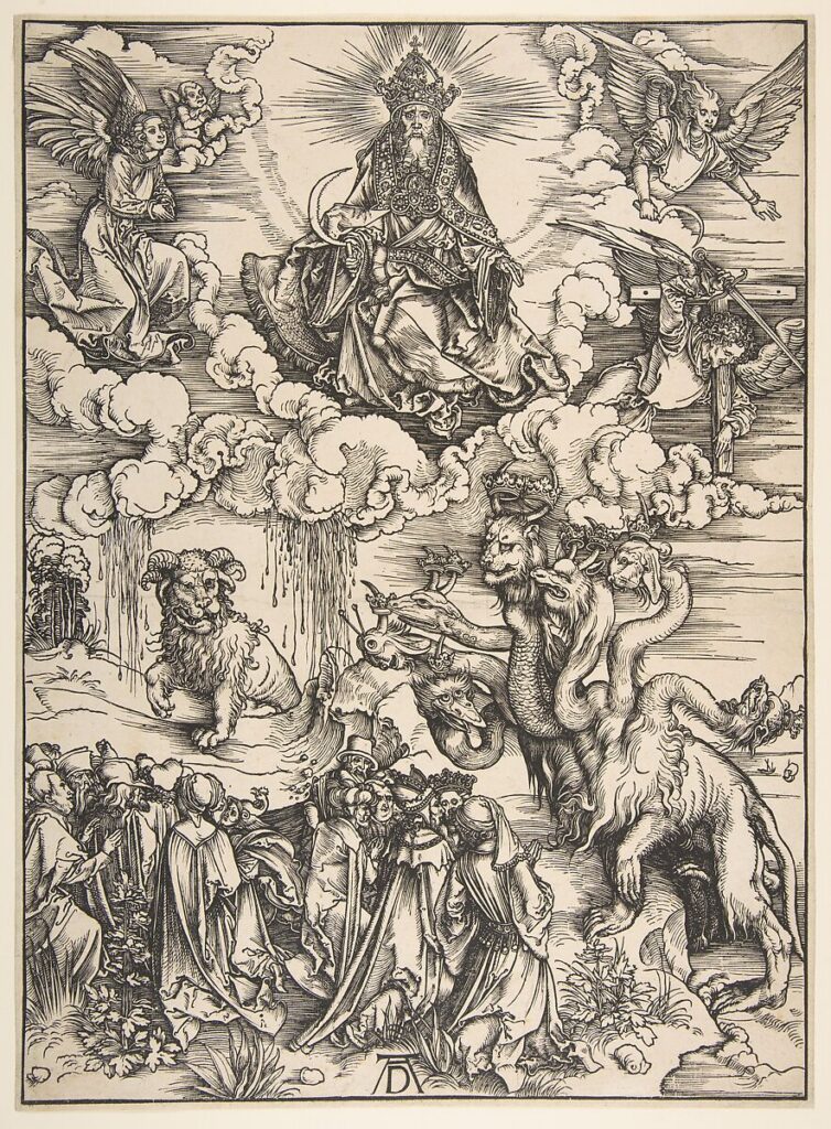 Albrecht Dürer woodcut depicting the beasts of Revelation 13