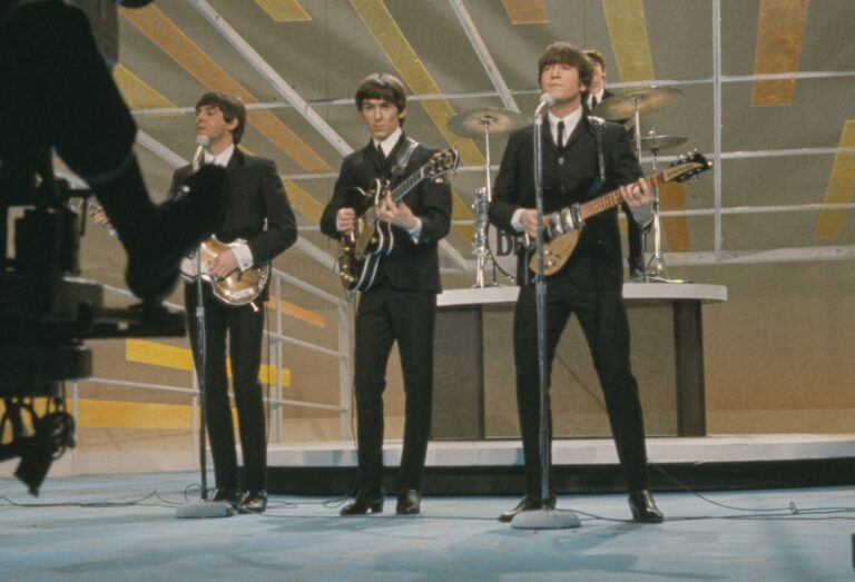 The Beatles performing on The Ed Sullivan Show in February 1964