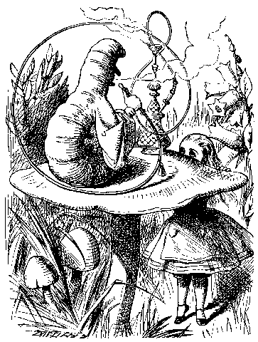 John Tenniel’s illustration of Alice meeting the Caterpillar in Alice’s Adventures in Wonderland.