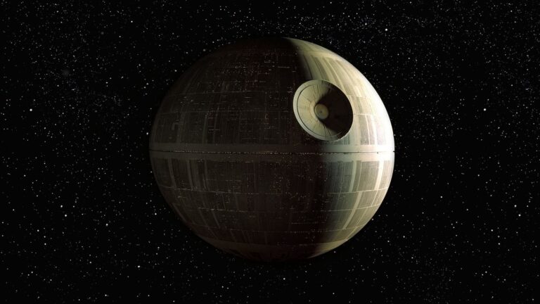 Official StarWars.com image of the Death Star in space.