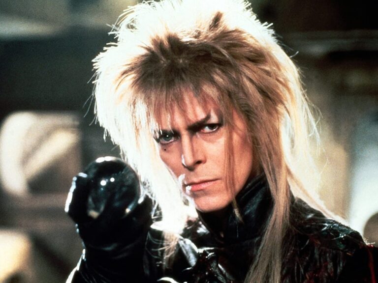 David Bowie as Jareth the Goblin King holding a crystal orb in Jim Henson's 1986 film Labyrinth