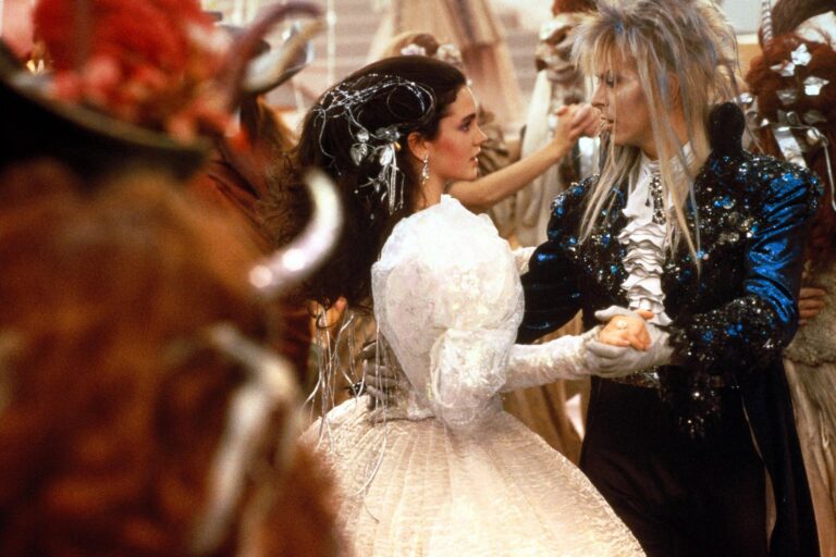 Jennifer Connelly as Sarah and David Bowie as Jareth dancing at the masquerade in Jim Henson's 1986 film Labyrinth