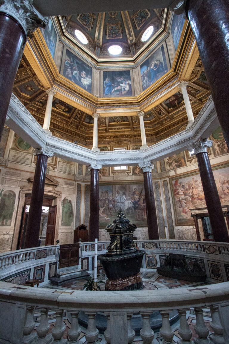 Interior of the octagonal Lateran Baptistery in Rome, traditionally associated with the Christian symbolism of the eighth day and resurrection