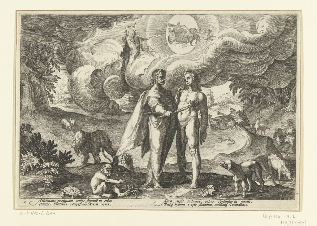 Prometheus gives man fire, workshop of Hendrick Goltzius, Rijksmuseum.