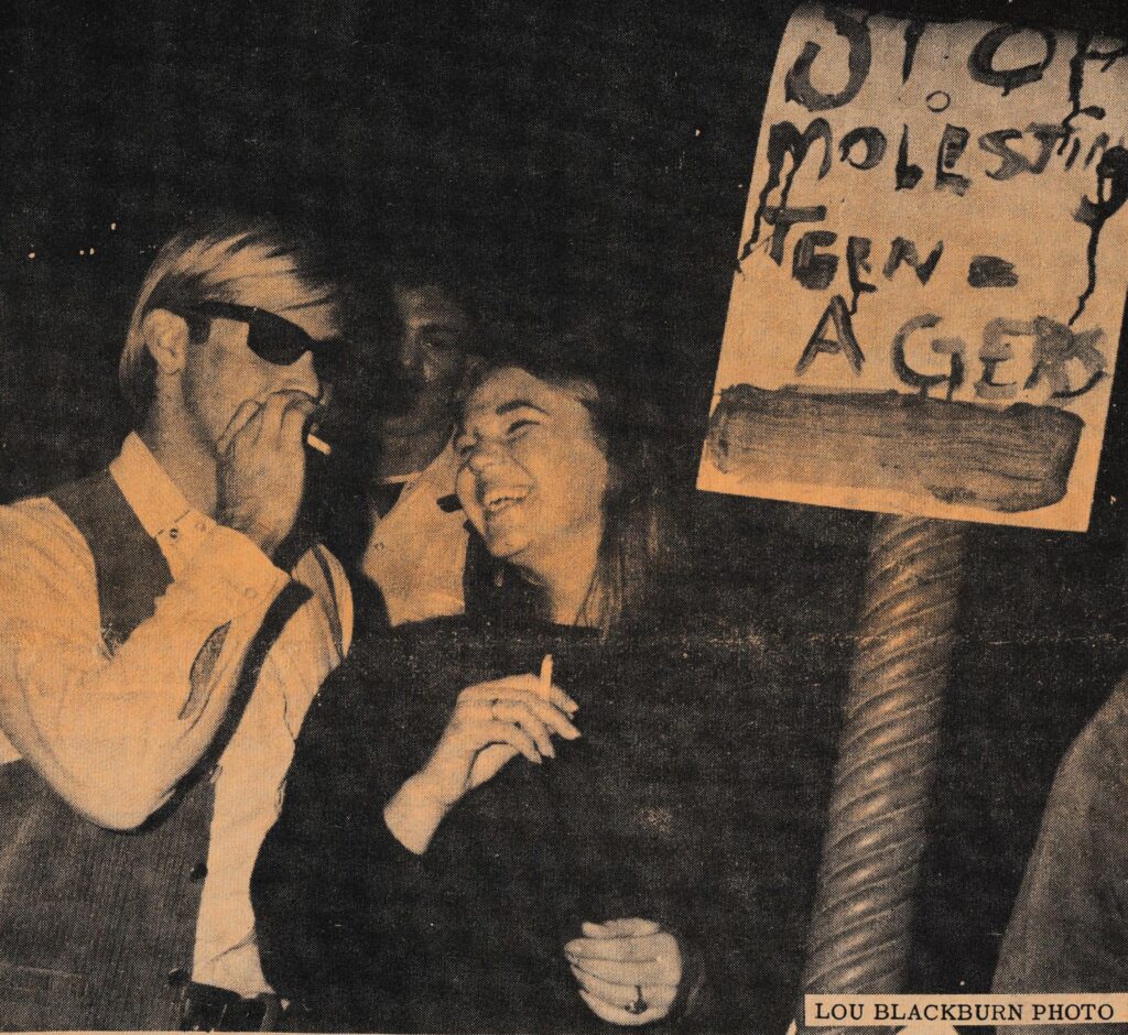 Demonstrators on the Sunset Strip during the November 1966 curfew protest, photographed for the Los Angeles Free Press.